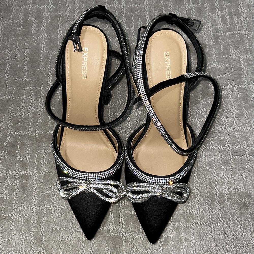 Express Rhinestone Bow Heels